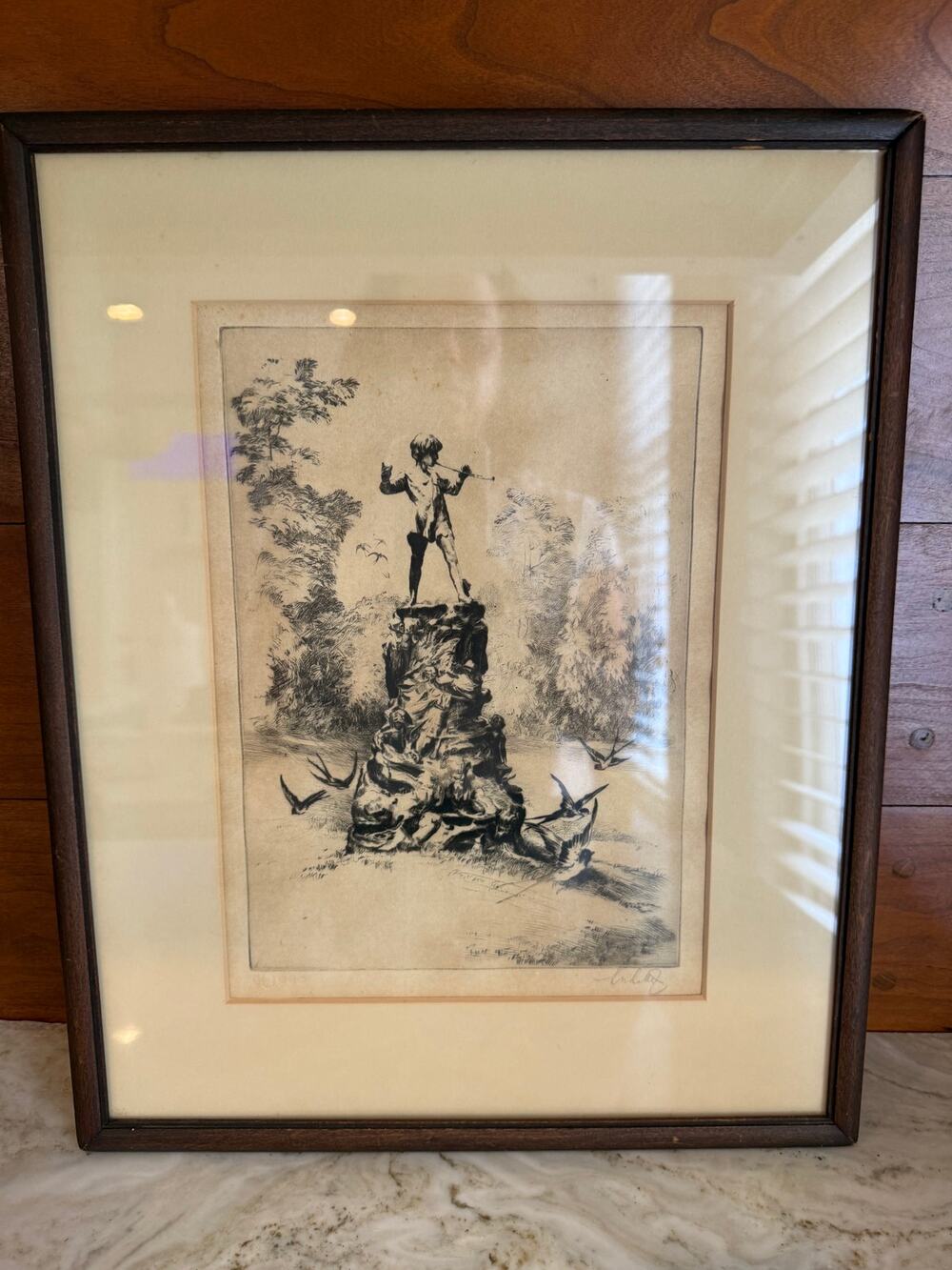Signed Original Etching Peter Pan Statue Kensington Gardens Sydney Litten